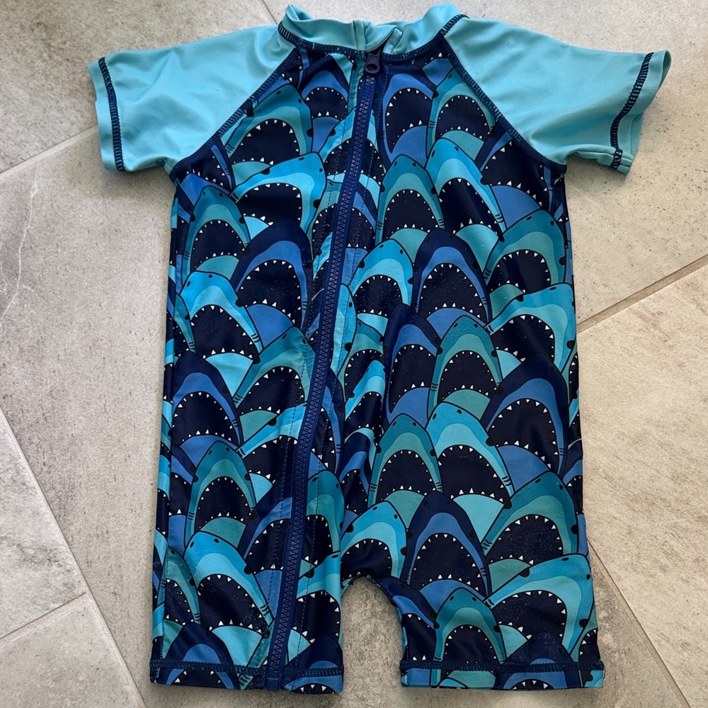 Andy & Evan Blue Shark Print Kids Rashguard